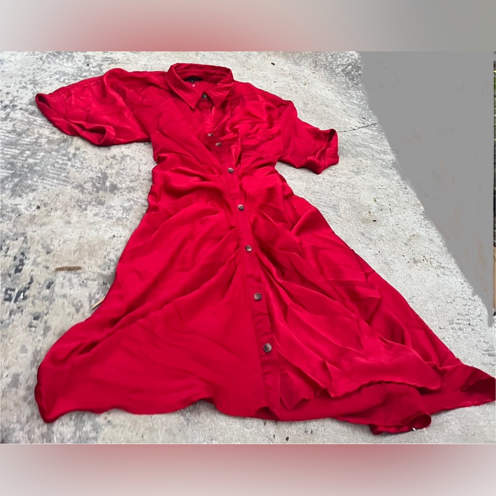 Papermoon Red Button-Front Midi Dress
